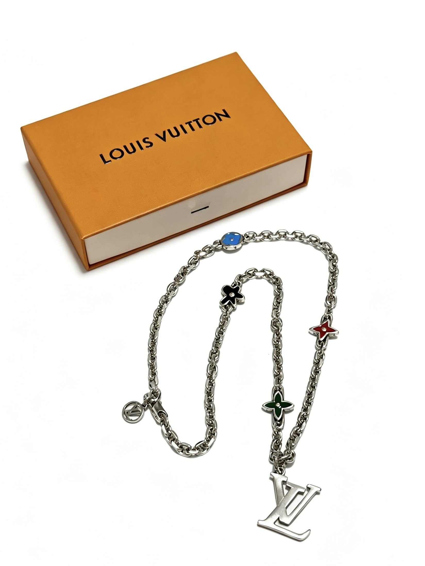 Louis Vuitton Silver Tone Multi-Color Flower Necklace